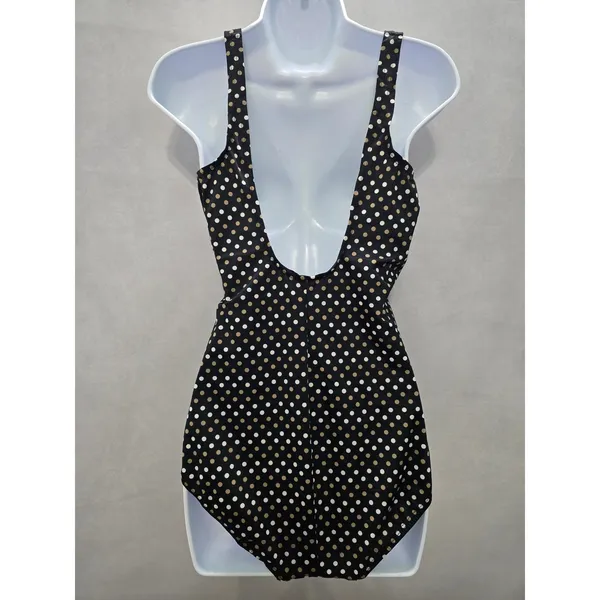 Kirkland Signature Polka Dot 90s One Piece Swimsuit Beach Vacation Resort Goth Boho Black Large 12 - Image 2