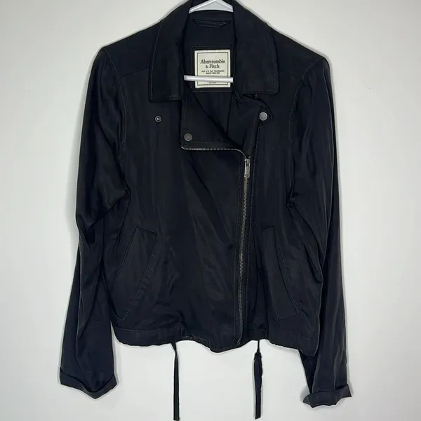 Abercrombie & Fitch Gray Drape Moto Cargo Utility bomber Jacket - Image 9