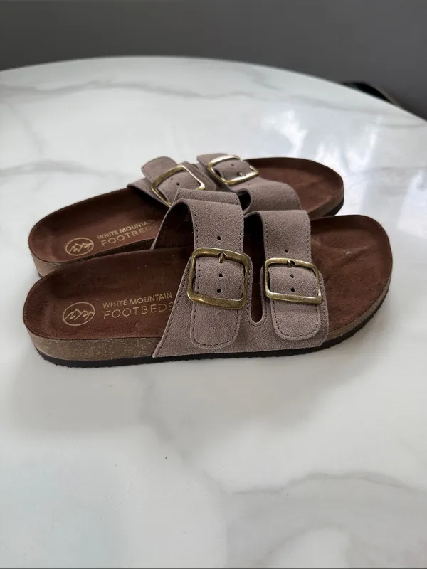 White Mountain Women's Light Taupe Double-Buckle Slide Sandals - Image 4