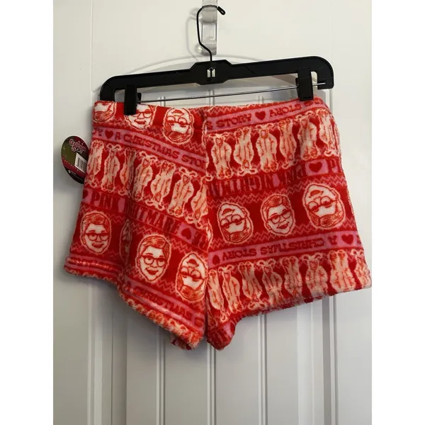 A Christmas Story Pink Red Plush Fleece Pajama Sleep Shorts Women’s Large NWT - Image 8