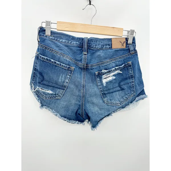 American Eagle Vintage Hi-Rise Festival Blue Distressed Denim Shorts‎ Size 2 - Image 2