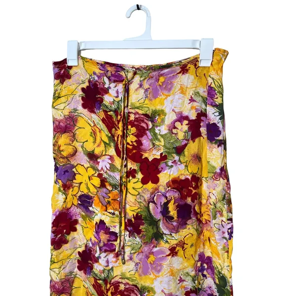 Floral Midi Skirt‎ Yellow Red Purple Tie Waist Casual Spring Summer Women - Image 2