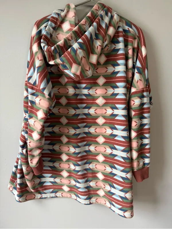 Eddie Bauer Oversize Fleece Sweatshirt Aztec Pattern Multi Color Orange Blue S M - Image 5