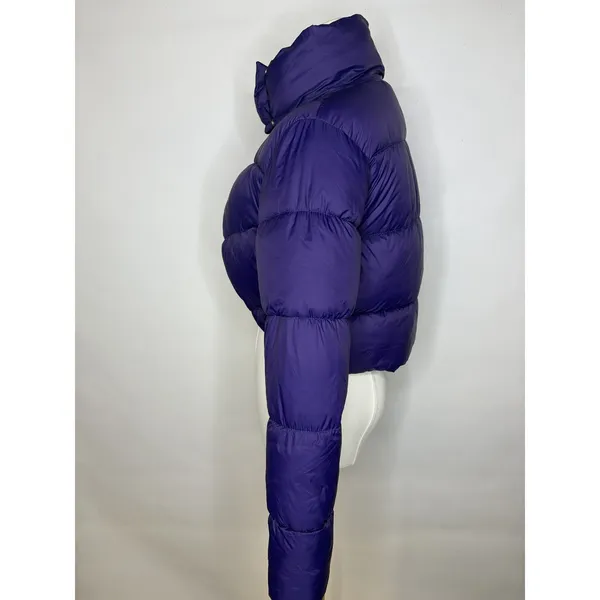 Coalition Purple Cropped Puffer Jacket M Statement Collar Designer Style Coat Size M - Image 5