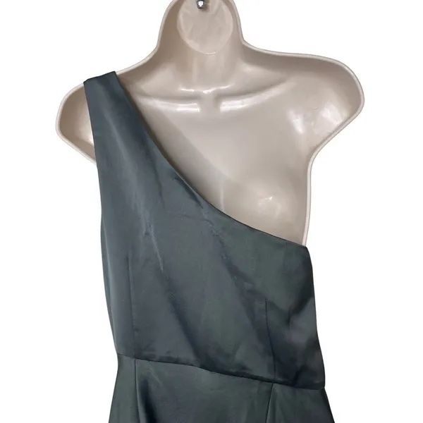 BHLDN Dylan One-Shoulder Satin Side-Slit Gown Green sz 8 - Image 7