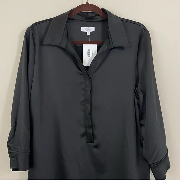 S’EDGE Black Satin 3/4‎ Sleeve Midi Dress NWT Size Medium - Image 6