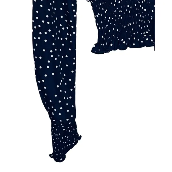 Princess Polly Top Womens Size 8 Blue Long Sleeve Ruffle White Polka Dot Crop - Image 6