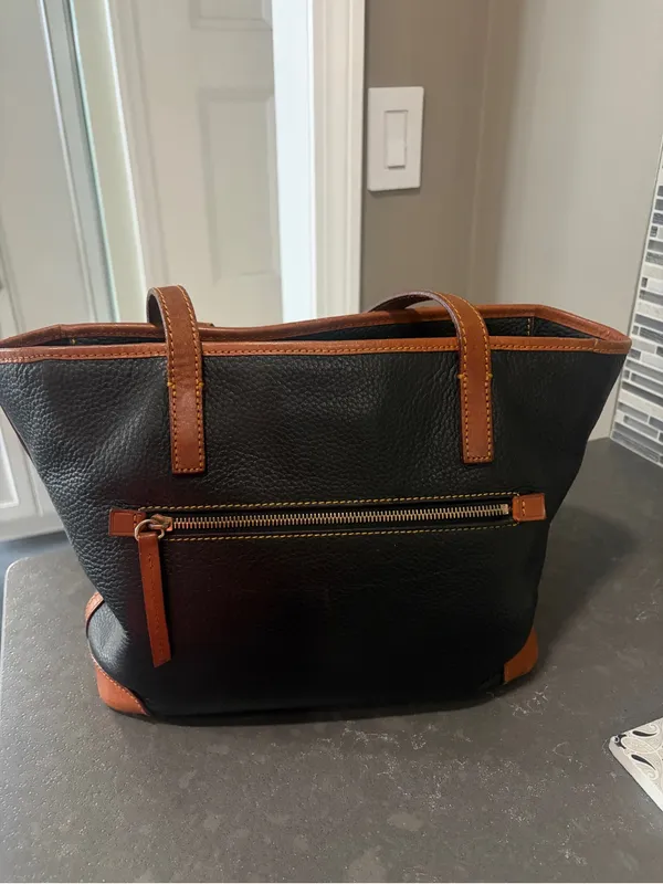 Dooney & Bourke Black Pebbled Charleston Leather Tote with Brown Trim - Image 2