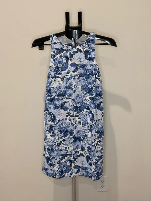 Abercrombie & Fitch Blue Floral Linen Blend Shift Dress XS - Image 2