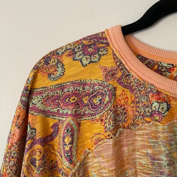 Free People Orange Pink Paisley Oversized Loungewear Long Sleeve Shirt Medium - Image 4