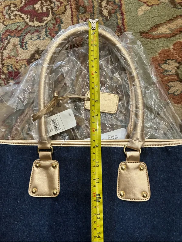 Neiman Marcus Denim Medium Tote Hand Bag Blue and Gold Women’s NWT - Image 7