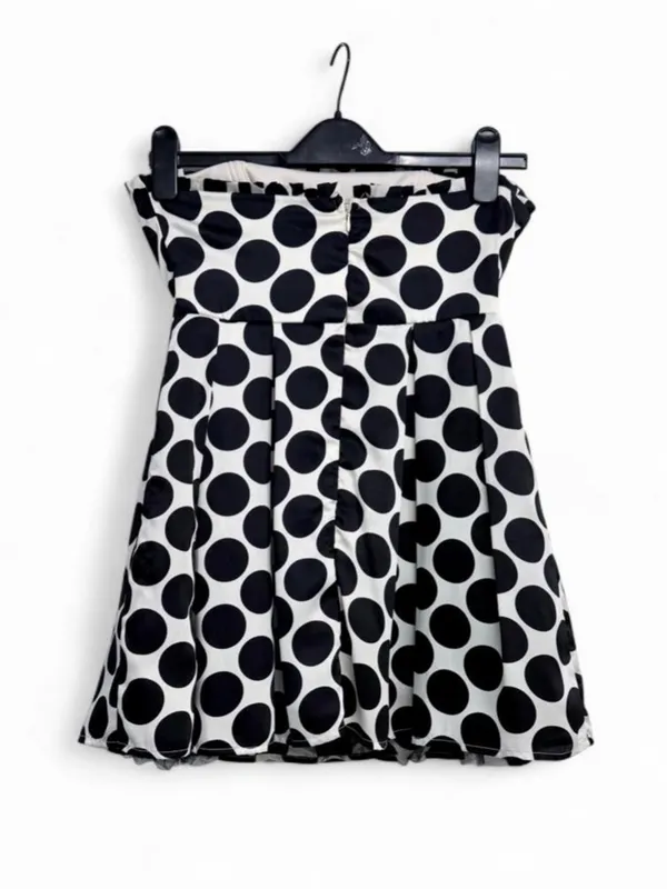 FOREVER 21 White and Black Polka Dot Strapless Mini Dress Sz S - Image 3