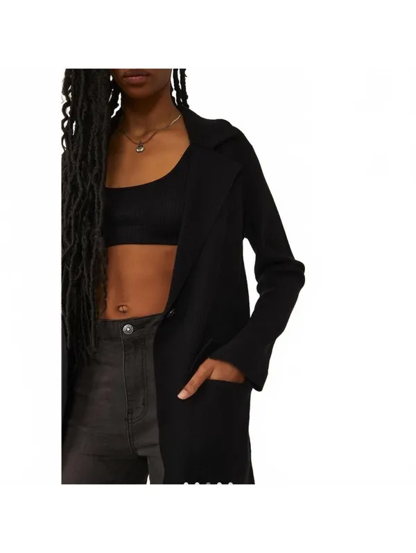 Free People Sarah Knit Cardigan Sweater Ribbed Longline Black Women's Size XS - Image 5