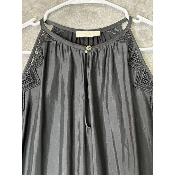 Ramy Brook Jackson Blouse Medium Black Cold Shoulder Lace Trim Date Night Top - Image 2