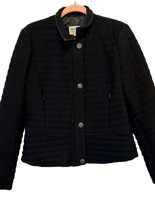 Armani Collezioni Black Quilted Jacket 90s Minimalist Size 12 Large - Image 12