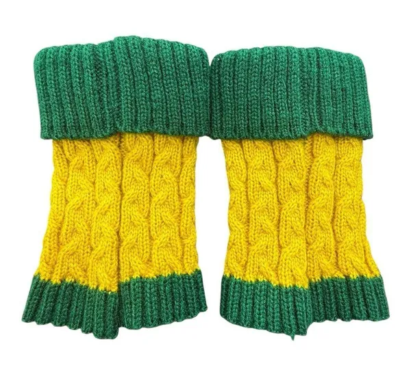 Handmade Green Bay Packers Inspired Knit Boot Cuffs with Flower Button Detail - Image 4