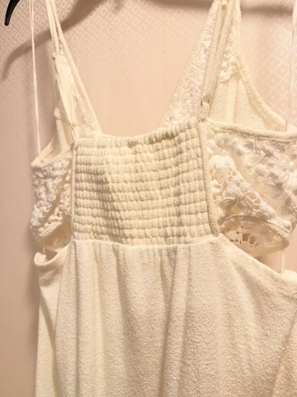 Anthropologie Daily Practice Cream Terry Lace Panel Midi Dress Side Slit Size M - Image 8