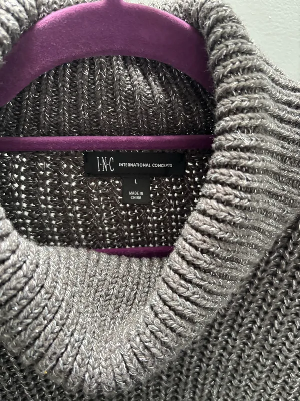 INC International Concepts Chunky Gray Metallic-Flecked Turtleneck Sweater - Image 3