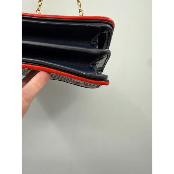 Tory Burch Alexa Convertible Shoulder Bag Navy Red Embroidered‎ Leather Chain - Image 12