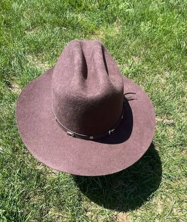 Brown Wool Western Fedora Cowboy Hat with Studded Belt - Image 13