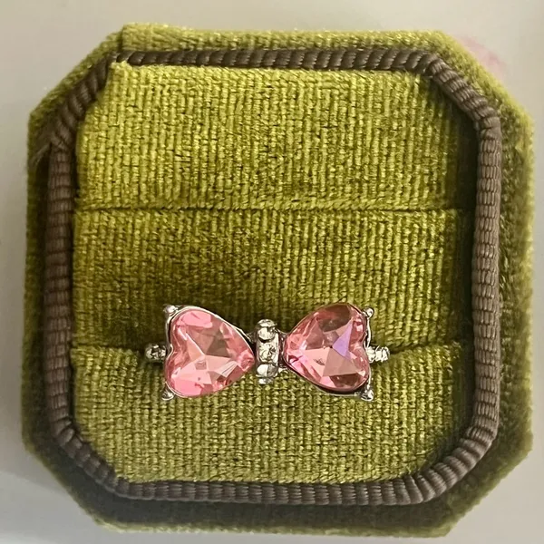 Jeulia Pink Bow 2 Heart Promise Open Ring Silver Size 7 - Image 2