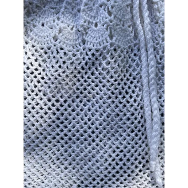 Vintage Handmade Crochet Lace Skirt Cover Up White Boho Festival Drawstring M - Image 9