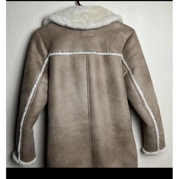 Vintage Y2K Abercrombie Fitch Jacket Womens Small Brown Suede Sherpa Fur 2000's - Image 6