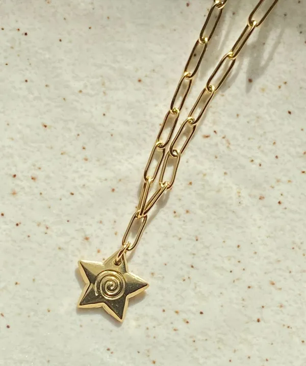 Handmade grunge y2k star swirl fully gold stainless steel chain necklace💫🌀 - Image 5