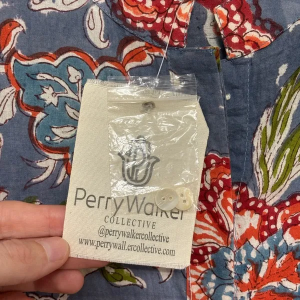 NEW Perry Walker Collective Cotton Tori Shirt Dress in Blue Paisley -Size 1 (XS) - Image 7