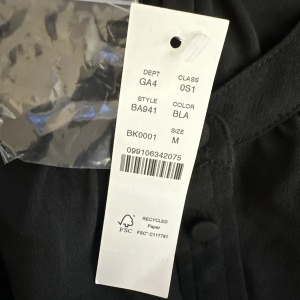 J Crew Women Drapey Shirt Dress Size M Black Satin-back Crepe Button Long Sleeve - Image 9