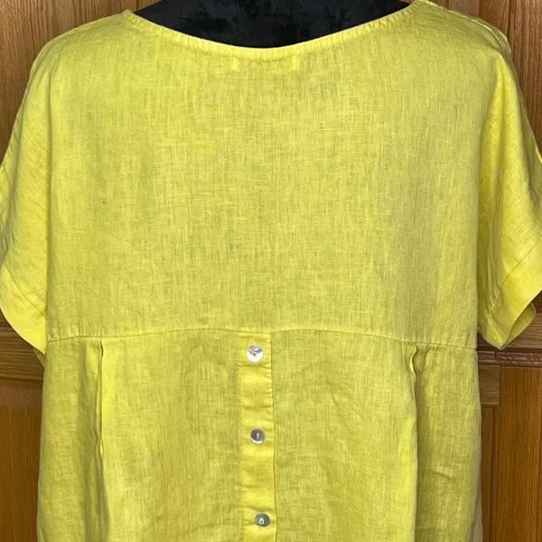 Terzo Millennio Lagenlook Linen High-Low Hem Tunic Oversized Top Yellow Sz Large - Image 6