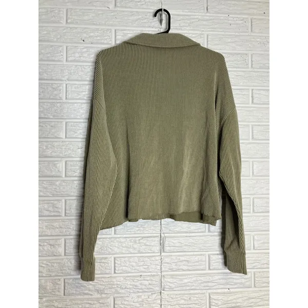 BKE‎ Ribbed Knit Shacket Womens Medium Olive Green Excellent Button Down Shirt - Image 5