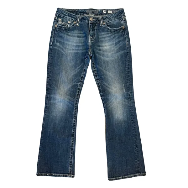 MISS ME Denim Easy Boot Thick Stitch Bling Studded Pockets Blue Jeans Size 29 - Image 2
