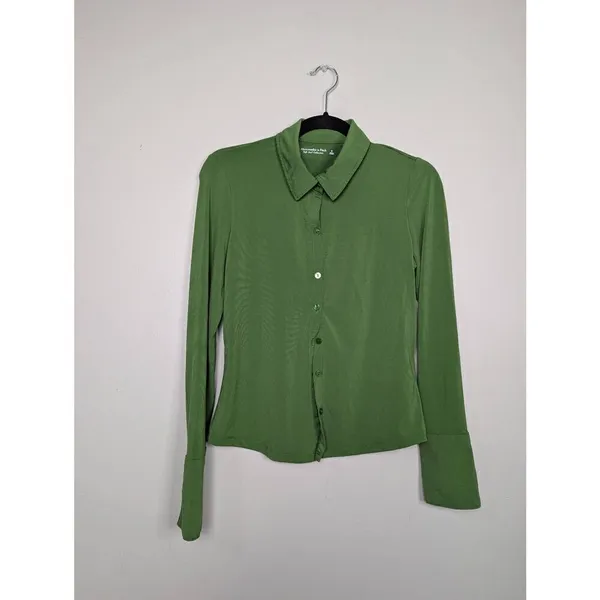 Abercrombie & Fitch slim jersey button down shirt green Small - Image 4