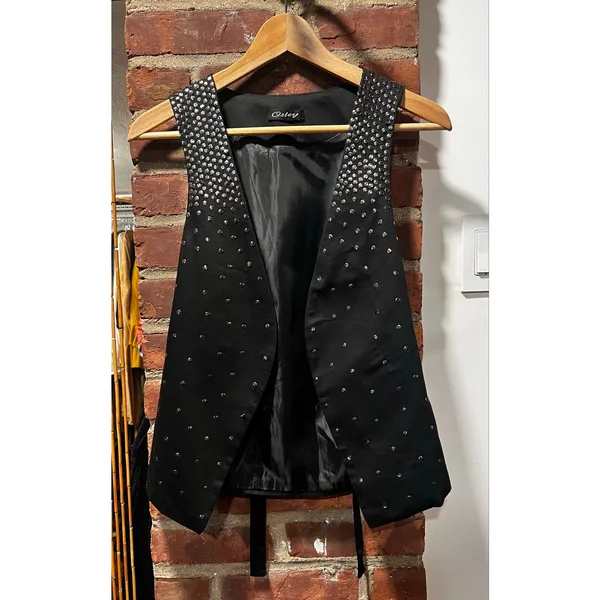 Osley Black Silver Studded Statement Vest Y2K Rocker Indie Sleaze XS - Image 2