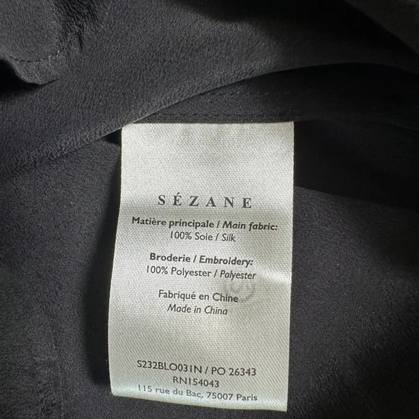 Sézane black Juliette blouse 100% silk US 8 Size M - Image 4