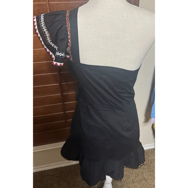 Love Shack Fancy Black 100% Cotton One Shoulder Ruffle Dress sz 2 Mexican Fiesta - Image 4