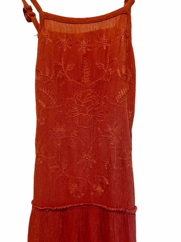 Mossimo Supply Co. Rust-Red Embroidered Spaghetti-Strap m Dress Sz XS - Image 2