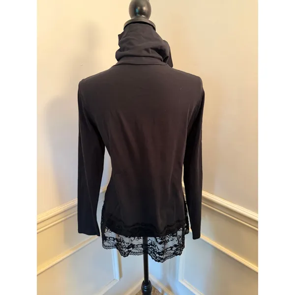 Sundance Elan Black Mock Neck Lace Trim Long Sleeve Top Minimalist Capsule - Image 6
