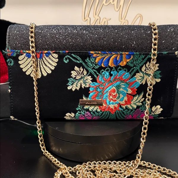 ‼️SALE‼️ *EUC* ALDO, Embellished Black and Multicolor Clutch/Wallet On Chain - Image 3
