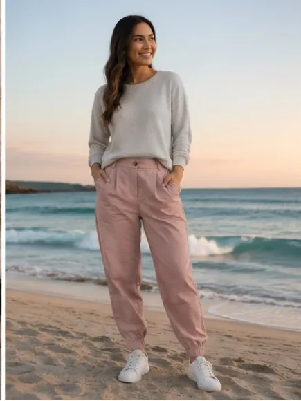 HALARA Mid Rise Casual Cotton Joggers Rose Pink Size XL NEW - Image 4