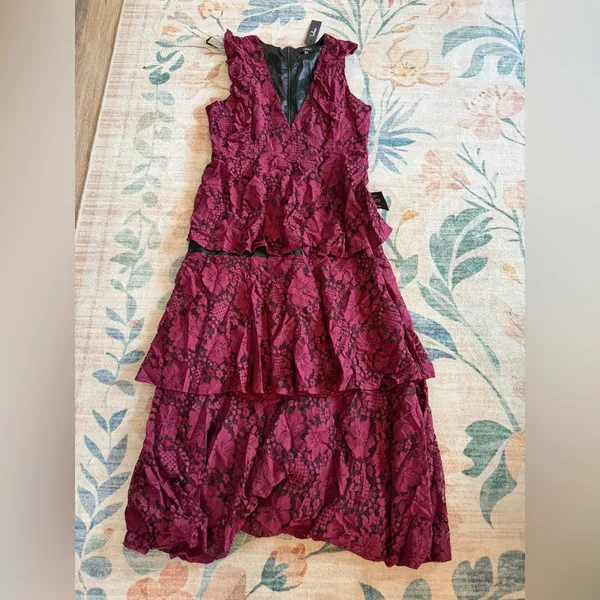 Lulu's Molinetto Burgundy Lace Ruffled Tiered Sleeveless Maxi Dress - Image 3