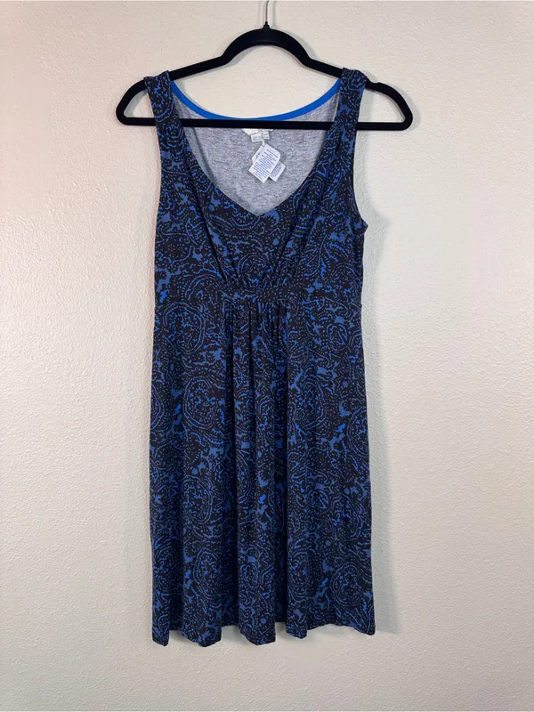 Boden Blue Black Printed Mini Dress Womens 8P Stretch Comfort Sleeveless Casual - Image 12
