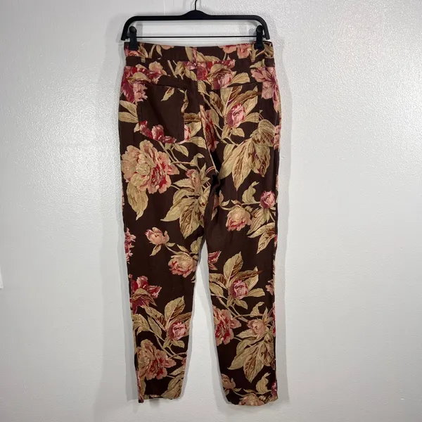 Lauren Ralph Lauren Floral Linen Blend Pants Womens Size‎ 6 Brown Pink Beige - Image 3