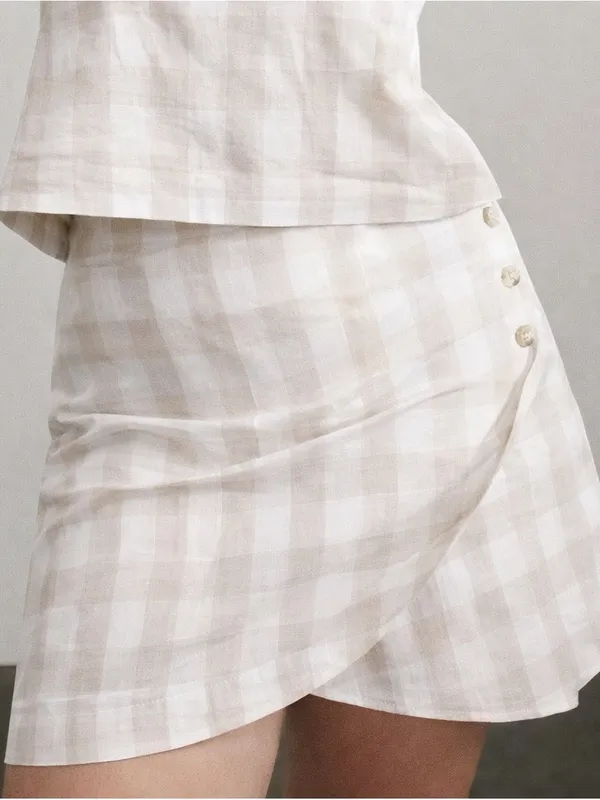 Madewell Linen‎ Blend Tulip Hem Mini Skirt NWT Size 6 Gingham Minimalist Casual - Image 2