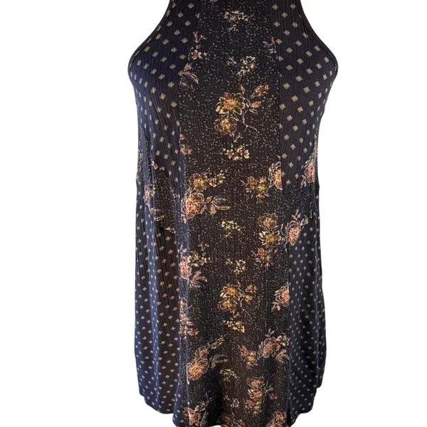 Wallflower Navy blue floral and polka dot rayon dress with gold accents - Image 3