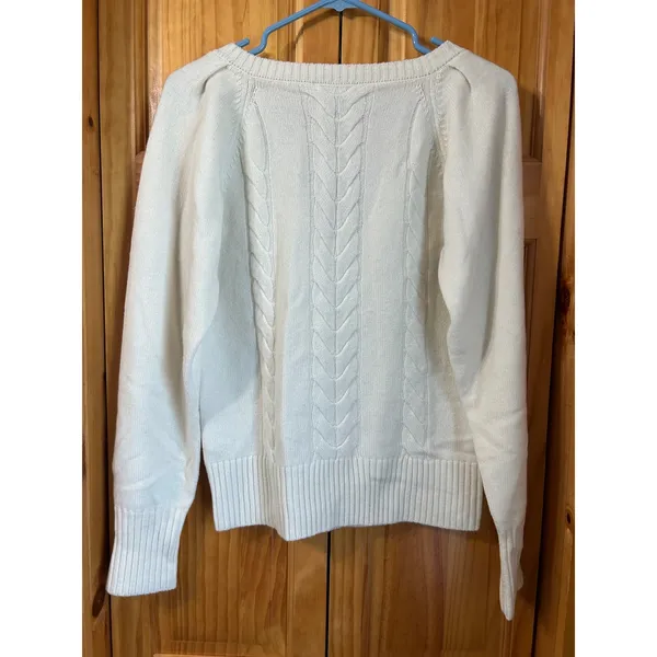Madewell NWT Women's V‎ Neck Merino Wool Cable Knit Sweater Small Cream Pullover - Image 3