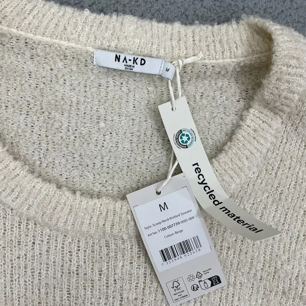 NA-KD‎ Knitted Sweater Women M Ivory Scoop Neck Pullover NWT - Image 2