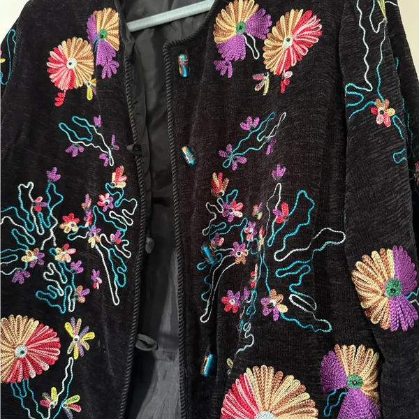 Julia Kim Floral Fully Embroidered Beautiful Blazer Jacket Vintage 90s - Image 3