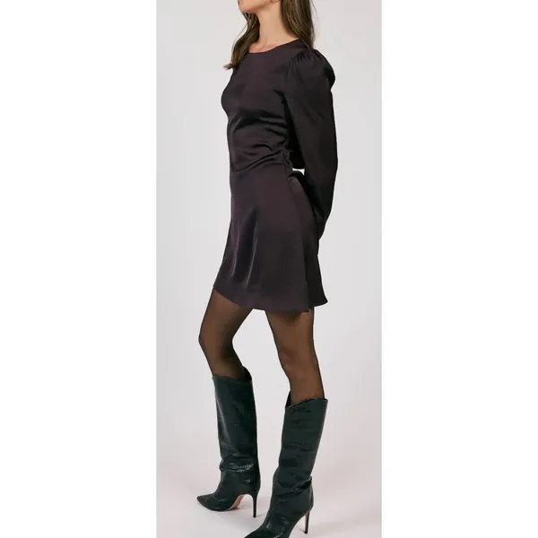 SAGE the label‎ Brown Satin Open Cowl Back Long Sleeve Mini Dress XS NWT - Image 2